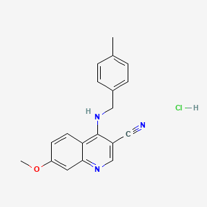 molecular formula C19H18ClN3O B2643196 7-Methoxy-4-((4-methylbenzyl)amino)quinoline-3-carbonitrile hydrochloride CAS No. 1323621-84-6