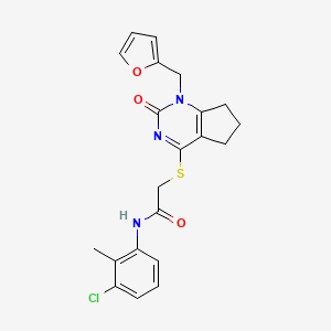 molecular formula C21H20ClN3O3S B2643242 N-(3-chloro-2-methylphenyl)-2-((1-(furan-2-ylmethyl)-2-oxo-2,5,6,7-tetrahydro-1H-cyclopenta[d]pyrimidin-4-yl)thio)acetamide CAS No. 946271-07-4