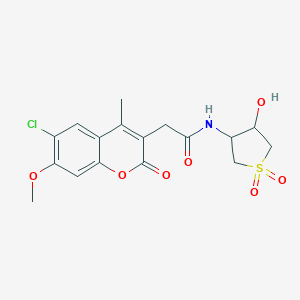molecular formula C17H18ClNO7S B264325 2-(6-chloro-7-methoxy-4-methyl-2-oxo-2H-chromen-3-yl)-N-(4-hydroxy-1,1-dioxidotetrahydrothiophen-3-yl)acetamide 