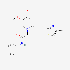 molecular formula C20H21N3O3S2 B2643264 2-(5-methoxy-2-(((4-methylthiazol-2-yl)thio)methyl)-4-oxopyridin-1(4H)-yl)-N-(o-tolyl)acetamide CAS No. 941869-96-1