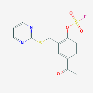molecular formula C13H11FN2O4S2 B2643285 2-[(5-Acetyl-2-fluorosulfonyloxyphenyl)methylsulfanyl]pyrimidine CAS No. 2411300-00-8