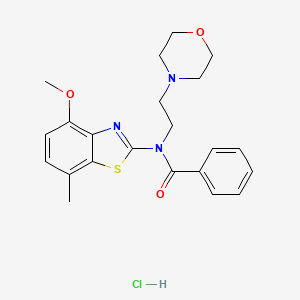 molecular formula C22H26ClN3O3S B2643304 盐酸N-(4-甲氧基-7-甲基苯并[d]噻唑-2-基)-N-(2-吗啉乙基)苯甲酰胺 CAS No. 1330394-68-7