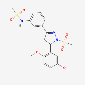 molecular formula C19H23N3O6S2 B2643329 N-(3-(5-(2,5-dimethoxyphenyl)-1-(methylsulfonyl)-4,5-dihydro-1H-pyrazol-3-yl)phenyl)methanesulfonamide CAS No. 794550-72-4