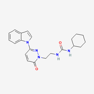 molecular formula C21H25N5O2 B2643333 1-(2-(3-(1H-indol-1-yl)-6-oxopyridazin-1(6H)-yl)ethyl)-3-cyclohexylurea CAS No. 1448071-18-8