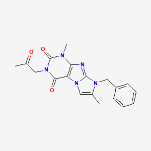 molecular formula C19H19N5O3 B2643338 8-benzyl-1,7-dimethyl-3-(2-oxopropyl)-1H-imidazo[2,1-f]purine-2,4(3H,8H)-dione CAS No. 876670-77-8