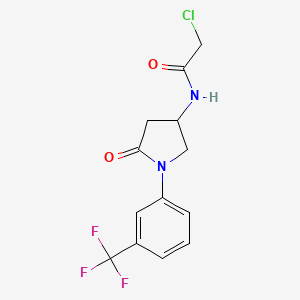 molecular formula C13H12ClF3N2O2 B2643368 2-Chloro-N-[5-oxo-1-[3-(trifluoromethyl)phenyl]pyrrolidin-3-yl]acetamide CAS No. 2411199-50-1