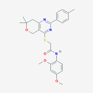molecular formula C26H29N3O4S B264337 N-(2,4-dimethoxyphenyl)-2-{[7,7-dimethyl-2-(4-methylphenyl)-7,8-dihydro-5H-pyrano[4,3-d]pyrimidin-4-yl]sulfanyl}acetamide 