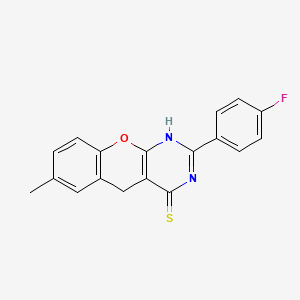 molecular formula C18H13FN2OS B2643371 2-(4-Fluorophenyl)-7-methyl-1,5-dihydrochromeno[2,3-d]pyrimidine-4-thione CAS No. 866865-08-9