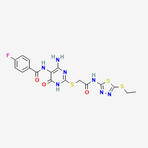 N-(4-amino-2-((2-((5-(ethylthio)-1,3,4-thiadiazol-2-yl)amino)-2-oxoethyl)thio)-6-oxo-1,6-dihydropyrimidin-5-yl)-4-fluorobenzamide