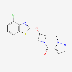 molecular formula C15H13ClN4O2S B2643378 (3-((4-氯苯并[d]噻唑-2-基)氧基)氮杂环丁-1-基)(1-甲基-1H-吡唑-5-基)甲酮 CAS No. 1396856-89-5