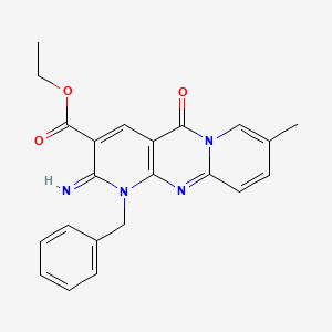 molecular formula C22H20N4O3 B2643379 ethyl 1-benzyl-2-imino-8-methyl-5-oxo-2,5-dihydro-1H-dipyrido[1,2-a:2',3'-d]pyrimidine-3-carboxylate CAS No. 302936-90-9