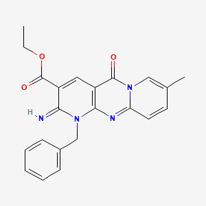 molecular formula C22H20N4O3 B2643379 ethyl 7-benzyl-6-imino-13-methyl-2-oxo-1,7,9-triazatricyclo[8.4.0.03,8]tetradeca-3(8),4,9,11,13-pentaene-5-carboxylate CAS No. 302936-90-9