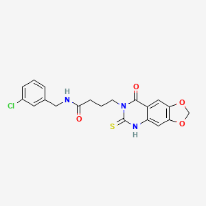 molecular formula C20H18ClN3O4S B2643385 N-[(3-氯苯基)甲基]-4-(8-氧代-6-硫代次亚磺酸基-5H-[1,3]二氧杂环[4,5-g]喹唑啉-7-基)丁酰胺 CAS No. 688054-50-4