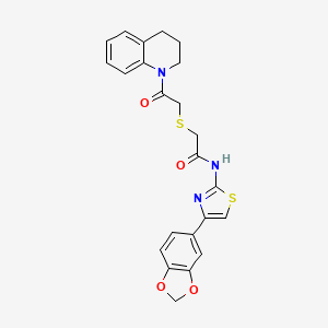 molecular formula C23H21N3O4S2 B2643404 N-(4-(benzo[d][1,3]dioxol-5-yl)thiazol-2-yl)-2-((2-(3,4-dihydroquinolin-1(2H)-yl)-2-oxoethyl)thio)acetamide CAS No. 681225-05-8