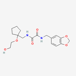 molecular formula C18H24N2O6 B2643406 N1-(benzo[d][1,3]dioxol-5-ylmethyl)-N2-((1-(2-hydroxyethoxy)cyclopentyl)methyl)oxalamide CAS No. 2177365-85-2