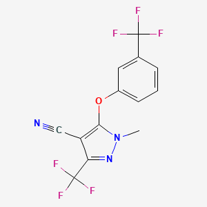 molecular formula C13H7F6N3O B2643408 1-甲基-3-(三氟甲基)-5-[3-(三氟甲基)苯氧基]-1H-吡唑-4-腈 CAS No. 318469-13-5