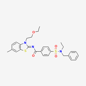 molecular formula C28H31N3O4S2 B2643426 (Z)-4-(N-苄基-N-乙基磺酰胺基)-N-(3-(2-乙氧基乙基)-6-甲基苯并[d]噻唑-2(3H)-亚甲基)苯甲酰胺 CAS No. 865162-20-5