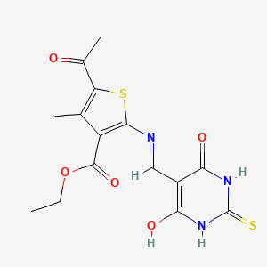 ethyl 5-acetyl-2-(((4,6-dioxo-2-thioxotetrahydropyrimidin-5(2H)-ylidene)methyl)amino)-4-methylthiophene-3-carboxylate