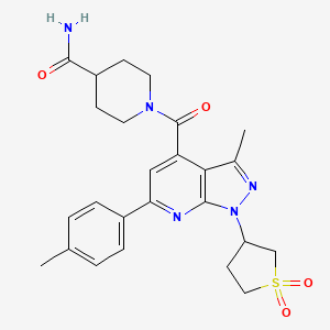 molecular formula C25H29N5O4S B2643443 1-(1-(1,1-dioxidotetrahydrothiophen-3-yl)-3-methyl-6-(p-tolyl)-1H-pyrazolo[3,4-b]pyridine-4-carbonyl)piperidine-4-carboxamide CAS No. 1021224-64-5