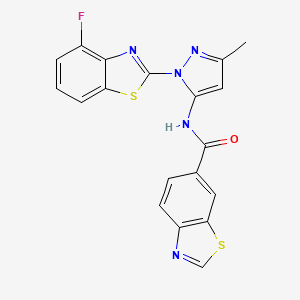 molecular formula C19H12FN5OS2 B2643444 N-(1-(4-fluorobenzo[d]thiazol-2-yl)-3-methyl-1H-pyrazol-5-yl)benzo[d]thiazole-6-carboxamide CAS No. 1171217-50-7