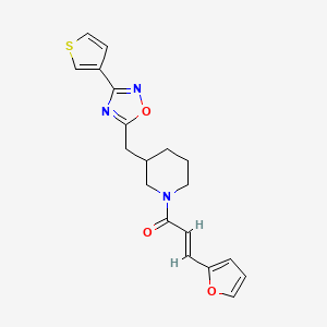 molecular formula C19H19N3O3S B2643463 (E)-3-(furan-2-yl)-1-(3-((3-(thiophen-3-yl)-1,2,4-oxadiazol-5-yl)methyl)piperidin-1-yl)prop-2-en-1-one CAS No. 1706509-31-0