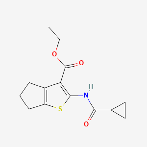 molecular formula C14H17NO3S B2643465 ethyl 2-[(cyclopropylcarbonyl)amino]-5,6-dihydro-4H-cyclopenta[b]thiophene-3-carboxylate CAS No. 312528-55-5