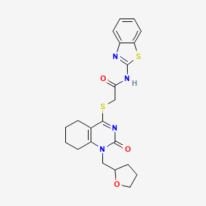 molecular formula C22H24N4O3S2 B2643467 N-(benzo[d]thiazol-2-yl)-2-((2-oxo-1-((tetrahydrofuran-2-yl)methyl)-1,2,5,6,7,8-hexahydroquinazolin-4-yl)thio)acetamide CAS No. 899951-84-9