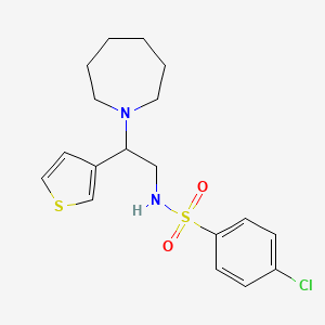 molecular formula C18H23ClN2O2S2 B2643470 N-(2-(氮杂环庚-1-基)-2-(噻吩-3-基)乙基)-4-氯苯磺酰胺 CAS No. 946249-77-0