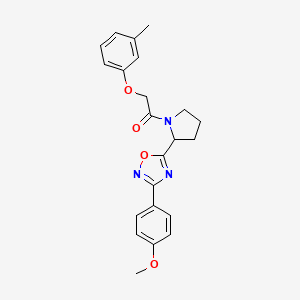 molecular formula C22H23N3O4 B2643479 3-(4-Methoxyphenyl)-5-{1-[(3-methylphenoxy)acetyl]pyrrolidin-2-yl}-1,2,4-oxadiazole CAS No. 1795411-15-2