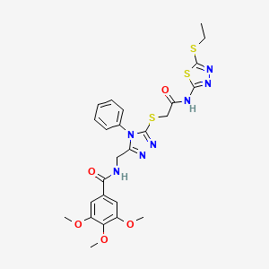 molecular formula C25H27N7O5S3 B2643495 N-((5-((2-((5-(乙硫基)-1,3,4-噻二唑-2-基)氨基)-2-氧代乙基)硫代)-4-苯基-4H-1,2,4-三唑-3-基)甲基)-3,4,5-三甲氧基苯甲酰胺 CAS No. 393873-21-7