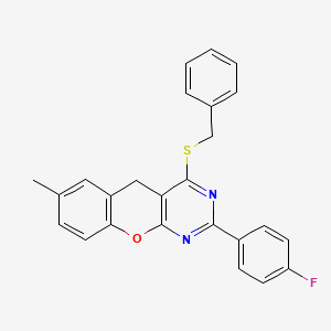 molecular formula C25H19FN2OS B2643513 4-(苄硫基)-2-(4-氟苯基)-7-甲基-5H-色烯并[2,3-d]嘧啶 CAS No. 895640-06-9