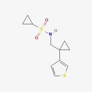 molecular formula C11H15NO2S2 B2643538 N-[(1-Thiophen-3-ylcyclopropyl)methyl]cyclopropanesulfonamide CAS No. 2415563-35-6