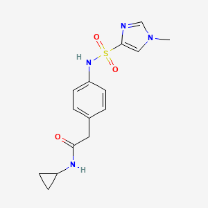 molecular formula C15H18N4O3S B2643545 N-cyclopropyl-2-(4-(1-methyl-1H-imidazole-4-sulfonamido)phenyl)acetamide CAS No. 1428362-72-4