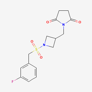 molecular formula C15H17FN2O4S B2643560 1-((1-((3-Fluorobenzyl)sulfonyl)azetidin-3-yl)methyl)pyrrolidine-2,5-dione CAS No. 2309186-81-8