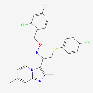 molecular formula C24H20Cl3N3OS B2643571 (Z)-{2-[(4-chlorophenyl)sulfanyl]-1-{2,7-dimethylimidazo[1,2-a]pyridin-3-yl}ethylidene}[(2,4-dichlorophenyl)methoxy]amine CAS No. 478047-78-8