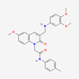 molecular formula C28H29N3O5 B2643578 2-(3-(((3,4-dimethoxyphenyl)amino)methyl)-6-methoxy-2-oxoquinolin-1(2H)-yl)-N-(p-tolyl)acetamide CAS No. 894562-87-9