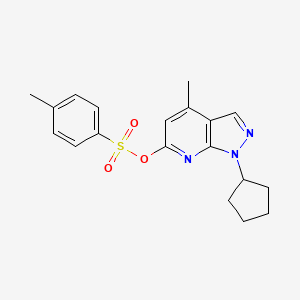 molecular formula C19H21N3O3S B2643599 1-cyclopentyl-4-methyl-1H-pyrazolo[3,4-b]pyridin-6-yl 4-methylbenzene-1-sulfonate CAS No. 929975-59-7
