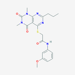 molecular formula C20H23N5O4S B2643621 2-((6,8-dimethyl-5,7-dioxo-2-propyl-5,6,7,8-tetrahydropyrimido[4,5-d]pyrimidin-4-yl)thio)-N-(3-methoxyphenyl)acetamide CAS No. 852171-24-5