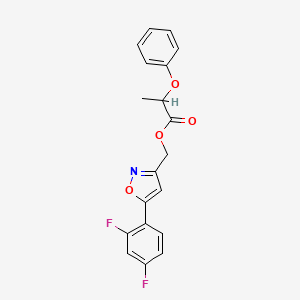molecular formula C19H15F2NO4 B2643640 (5-(2,4-二氟苯基)异恶唑-3-基)甲基 2-苯氧基丙酸酯 CAS No. 1021121-99-2