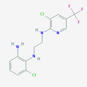 molecular formula C14H13Cl2F3N4 B2643642 3-氯-N~2~-(2-{[3-氯-5-(三氟甲基)-2-吡啶基]氨基}乙基)-1,2-苯二胺 CAS No. 341966-41-4