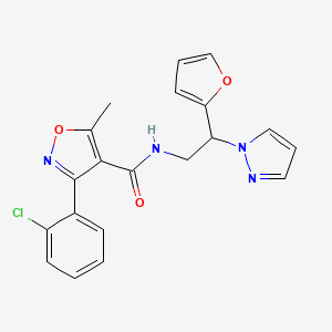 molecular formula C20H17ClN4O3 B2643644 3-(2-chlorophenyl)-N-(2-(furan-2-yl)-2-(1H-pyrazol-1-yl)ethyl)-5-methylisoxazole-4-carboxamide CAS No. 2034566-79-3