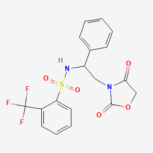 molecular formula C18H15F3N2O5S B2643654 N-(2-(2,4-dioxooxazolidin-3-yl)-1-phenylethyl)-2-(trifluoromethyl)benzenesulfonamide CAS No. 1903219-99-7