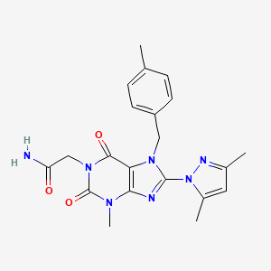 molecular formula C21H23N7O3 B2643667 2-(8-(3,5-dimethyl-1H-pyrazol-1-yl)-3-methyl-7-(4-methylbenzyl)-2,6-dioxo-2,3,6,7-tetrahydro-1H-purin-1-yl)acetamide CAS No. 1020454-84-5