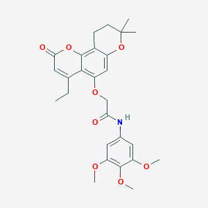 molecular formula C27H31NO8 B264367 2-[(4-ethyl-8,8-dimethyl-2-oxo-9,10-dihydro-2H,8H-pyrano[2,3-f]chromen-5-yl)oxy]-N-(3,4,5-trimethoxyphenyl)acetamide 