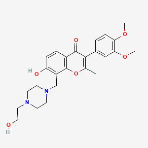 molecular formula C25H30N2O6 B2643670 3-(3,4-Dimethoxyphenyl)-7-hydroxy-8-[[4-(2-hydroxyethyl)piperazin-1-yl]methyl]-2-methylchromen-4-one CAS No. 637753-52-7