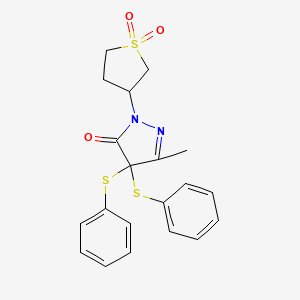molecular formula C20H20N2O3S3 B2643692 1-(1,1-二氧化四氢噻吩-3-基)-3-甲基-4,4-双(苯硫基)-1H-吡唑-5(4H)-酮 CAS No. 371929-81-6