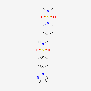 molecular formula C17H25N5O4S2 B2643693 4-((4-(1H-pyrazol-1-yl)phenylsulfonamido)methyl)-N,N-dimethylpiperidine-1-sulfonamide CAS No. 2034376-11-7
