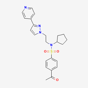 molecular formula C23H26N4O3S B2643696 4-acetyl-N-cyclopentyl-N-(2-(3-(pyridin-4-yl)-1H-pyrazol-1-yl)ethyl)benzenesulfonamide CAS No. 2034608-18-7