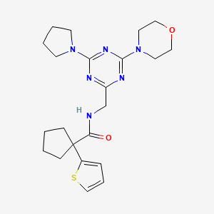 molecular formula C22H30N6O2S B2643711 N-((4-morpholino-6-(pyrrolidin-1-yl)-1,3,5-triazin-2-yl)methyl)-1-(thiophen-2-yl)cyclopentanecarboxamide CAS No. 2034409-69-1