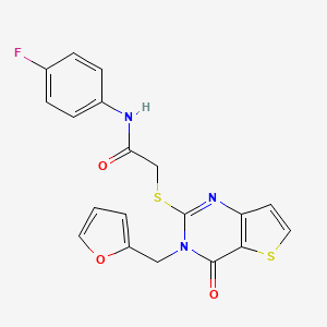 molecular formula C19H14FN3O3S2 B2643720 N-(4-fluorophenyl)-2-{[3-(furan-2-ylmethyl)-4-oxo-3,4-dihydrothieno[3,2-d]pyrimidin-2-yl]sulfanyl}acetamide CAS No. 1326865-86-4